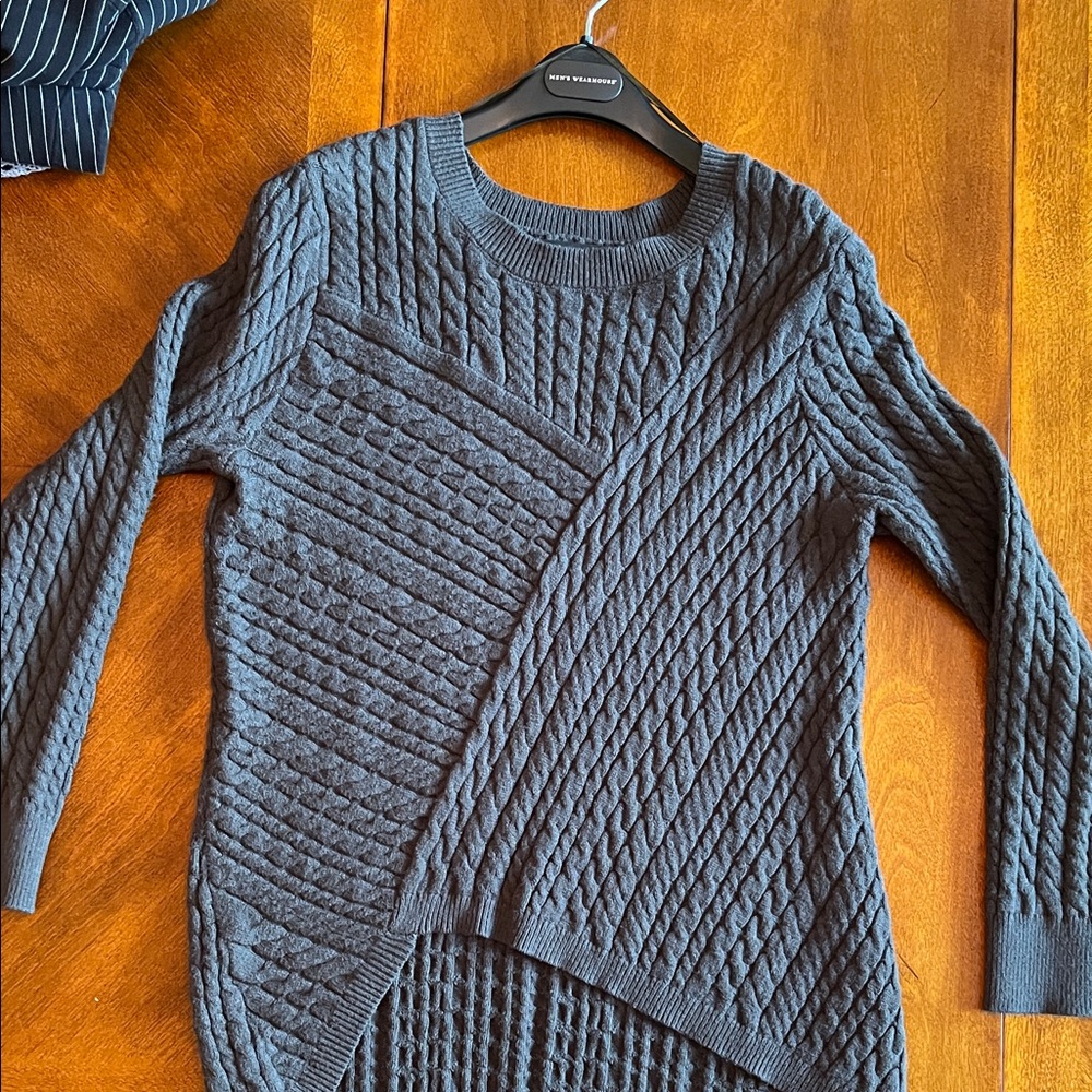 Women's Dark Green/grey Asymmetrical Cable Knit Sweater